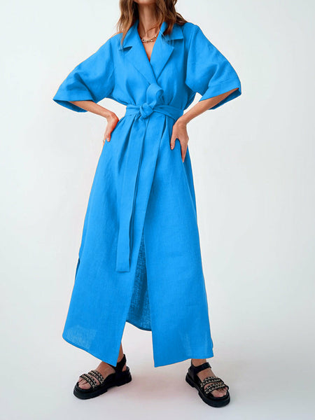 Cotton Linen Long Wrap Summer Dress