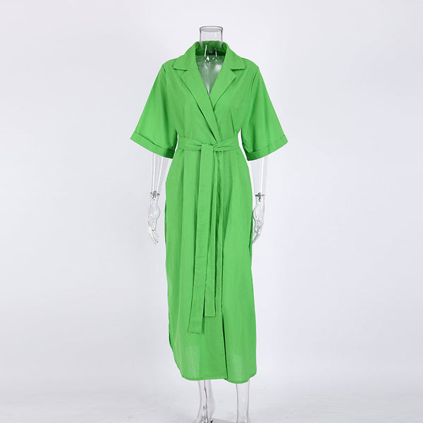 Cotton Linen Long Wrap Summer Dress