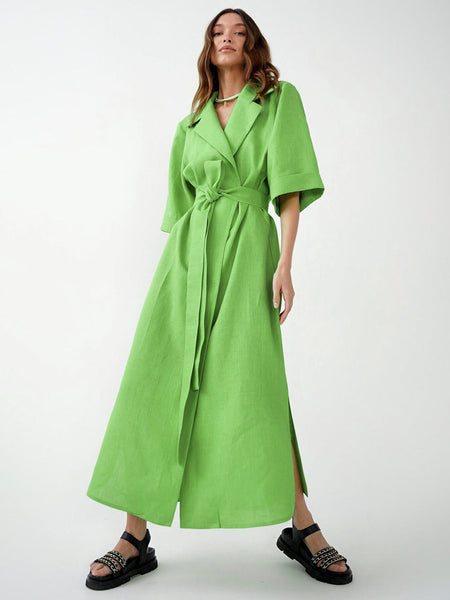 Cotton Linen Long Wrap Summer Dress