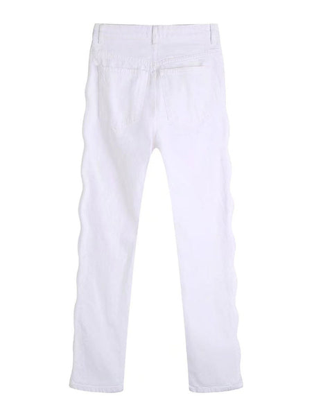 Woman Sexy White Hollow Out Straight Pants