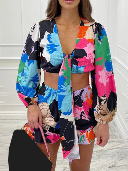 Blouses With Prints Two Piece Sets Long Sleeve Tops Female Flared